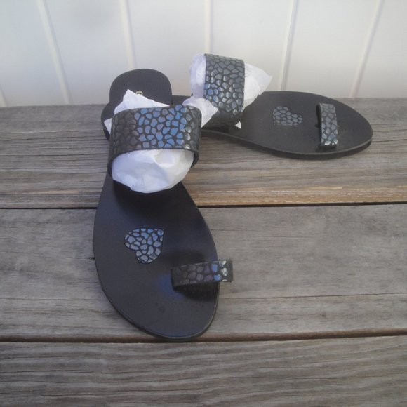 Gkavogiannis Sandals Made in Greece Flat Blue with toe ring Size 41=8-8.5 - Picture 1 of 5